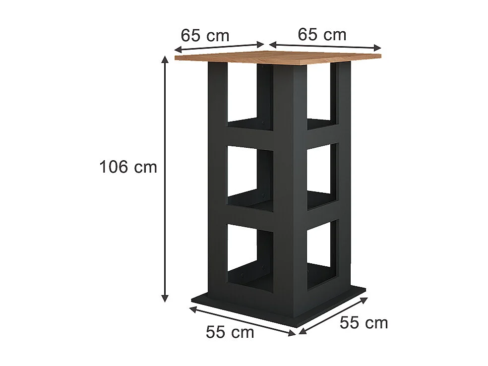 Table de bar chêne doré/anthracite 65x65x106 repose