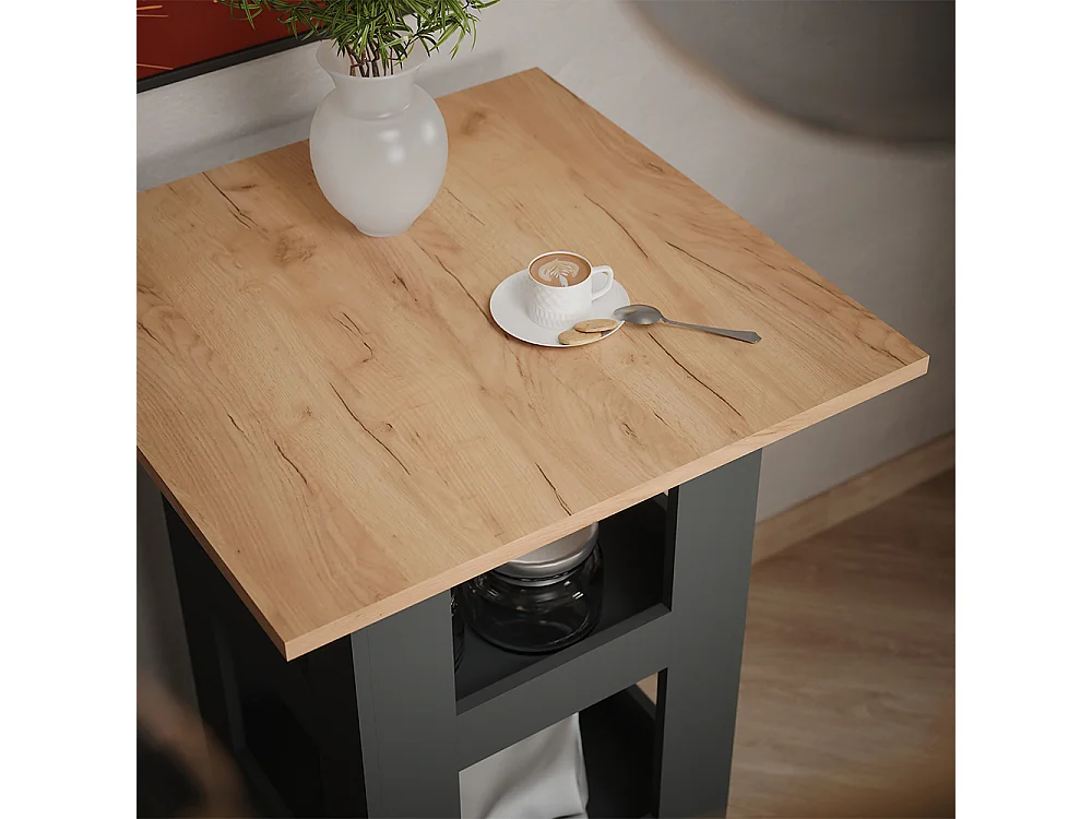 Table de bar chêne doré/anthracite 65x65x106 repose