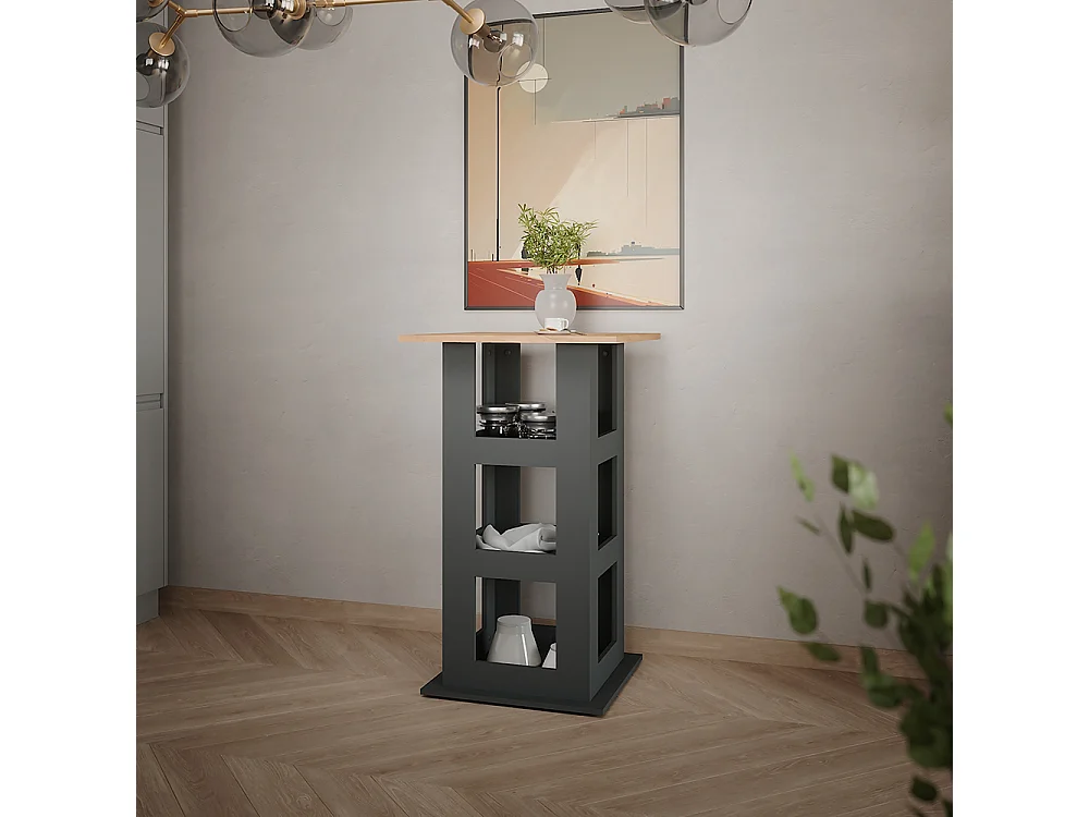 Table de bar chêne doré/anthracite 65x65x106 repose