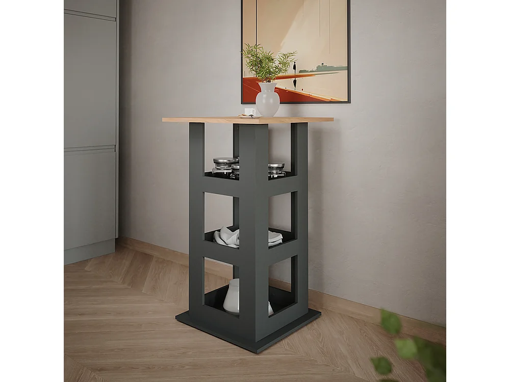 Table de bar chêne doré/anthracite 65x65x106 repose