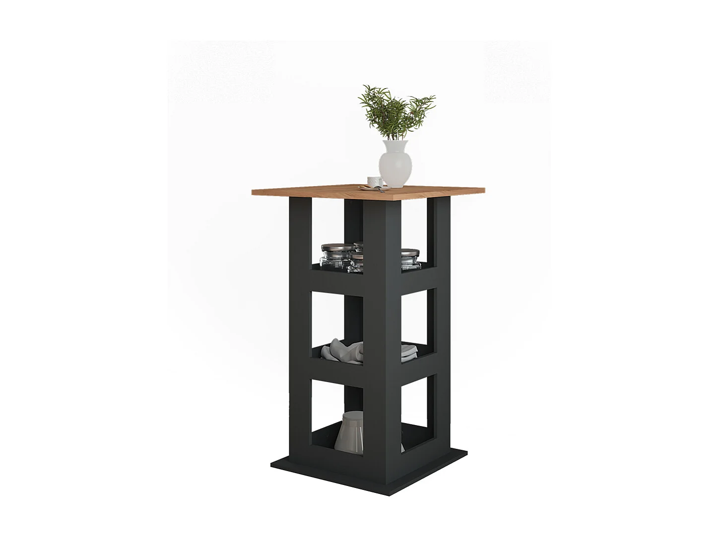 Table de bar chêne doré/anthracite 65x65x106 repose