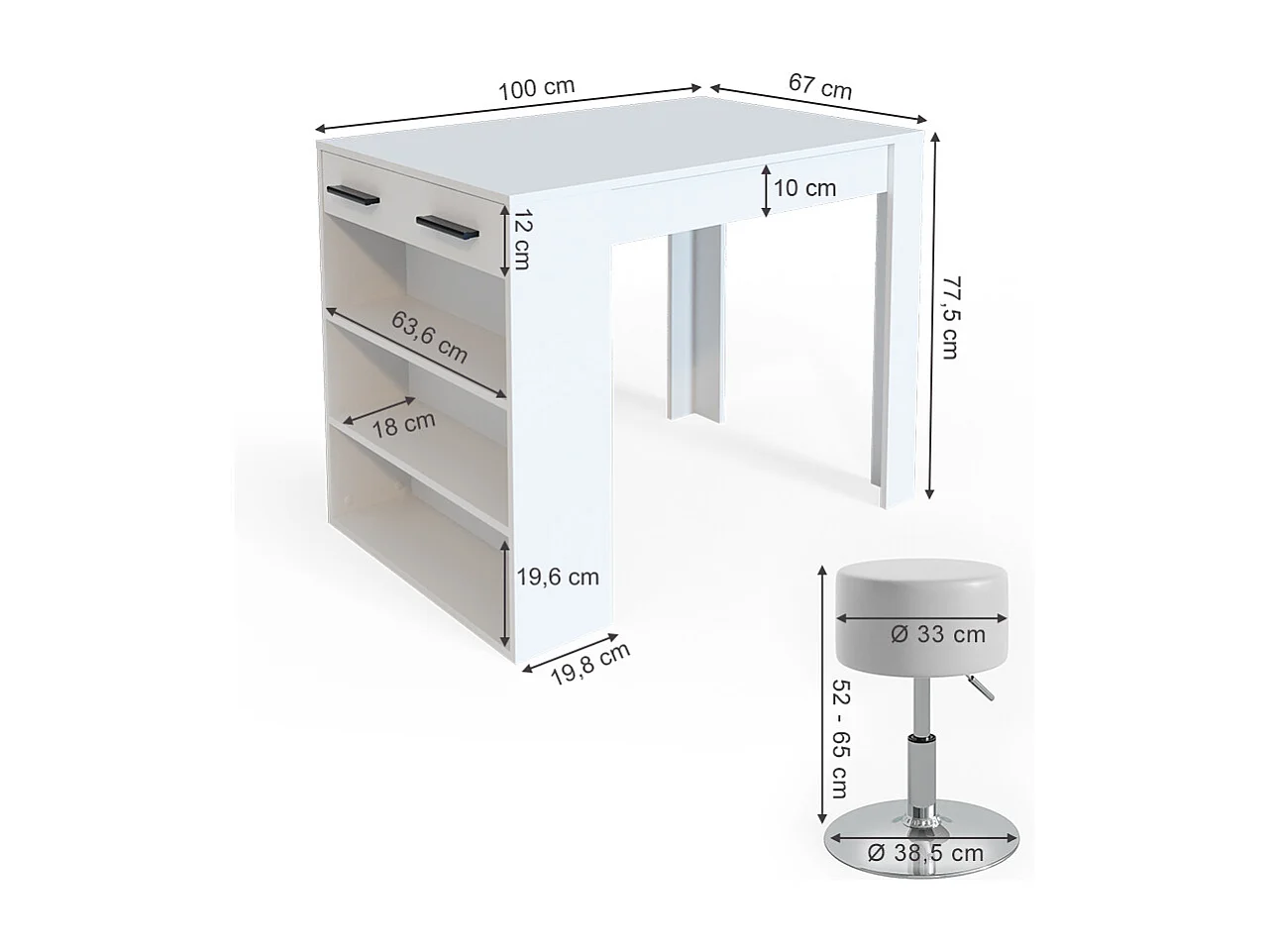 Esstisch-Set weiß 67x100x77.5 repose