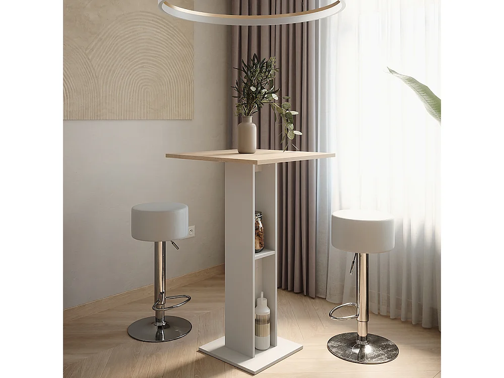 tavolo bar con sgabelli bianco/sonoma 65x65x106 repose
