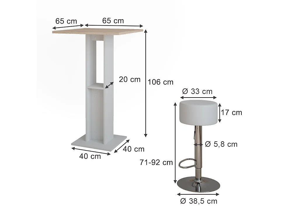 Set de table de bar blanc/sonoma 65x65x106 repose