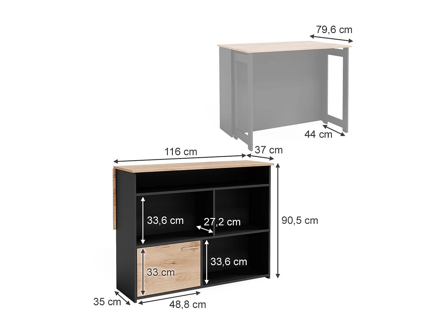Bartisch goldkraft eiche 116x37x90.5 dominic