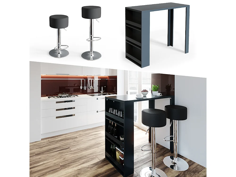 Set de table de bar anthracite 57x117x106