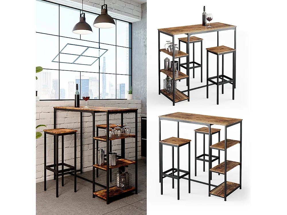 Bar table set antique wood 120x50x105 fyrk