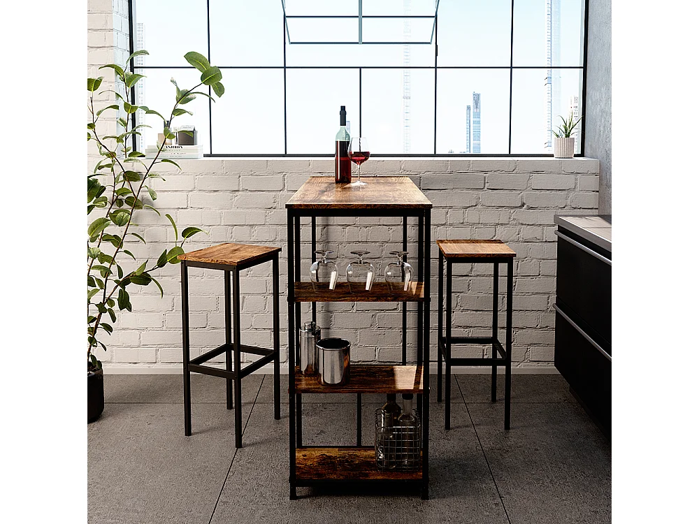 Bar table set antique wood 120x50x105 fyrk