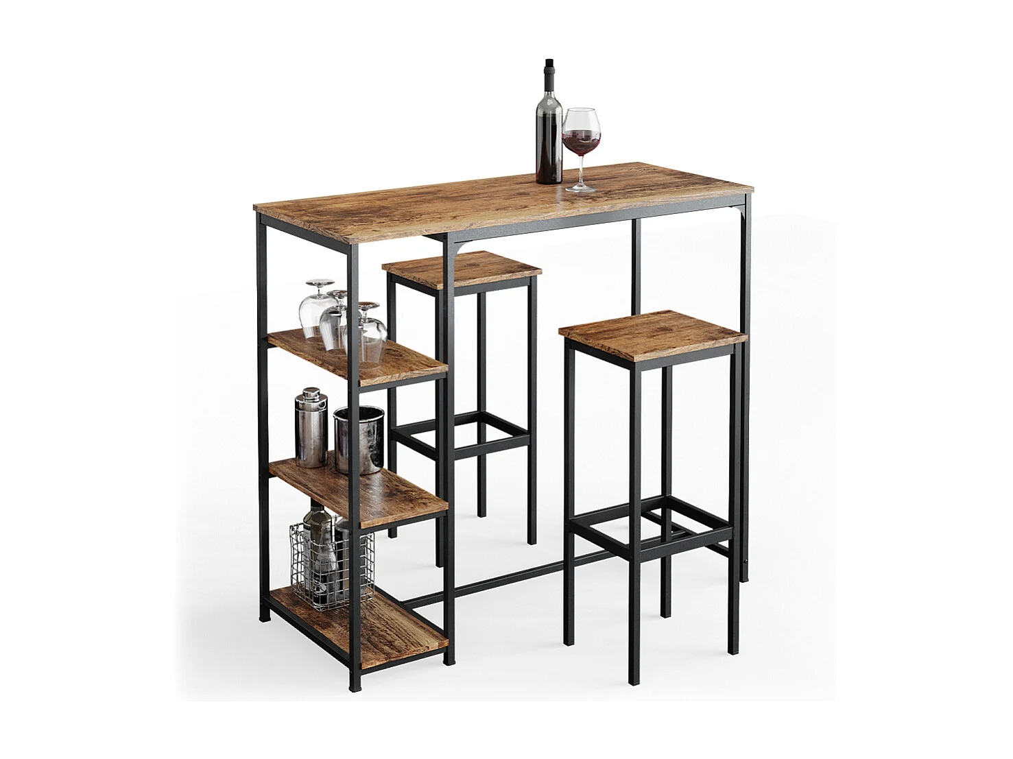 Bar table set antique wood 120x50x105 fyrk