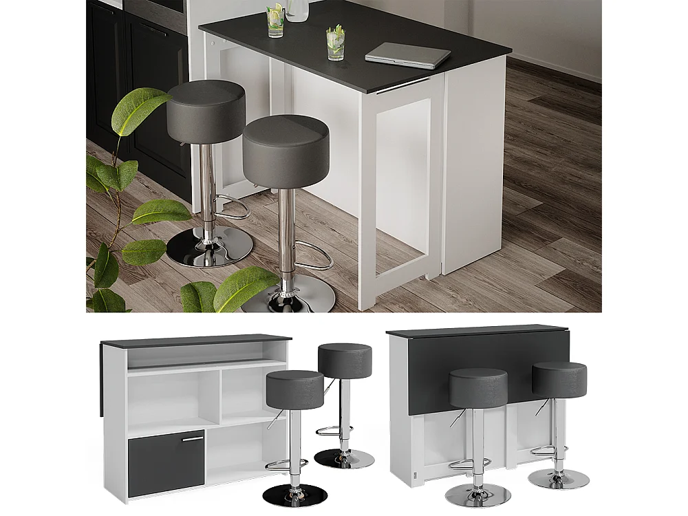 Tavolo bar con sgabelli antracite/bianco 116x37x90.5 dominic