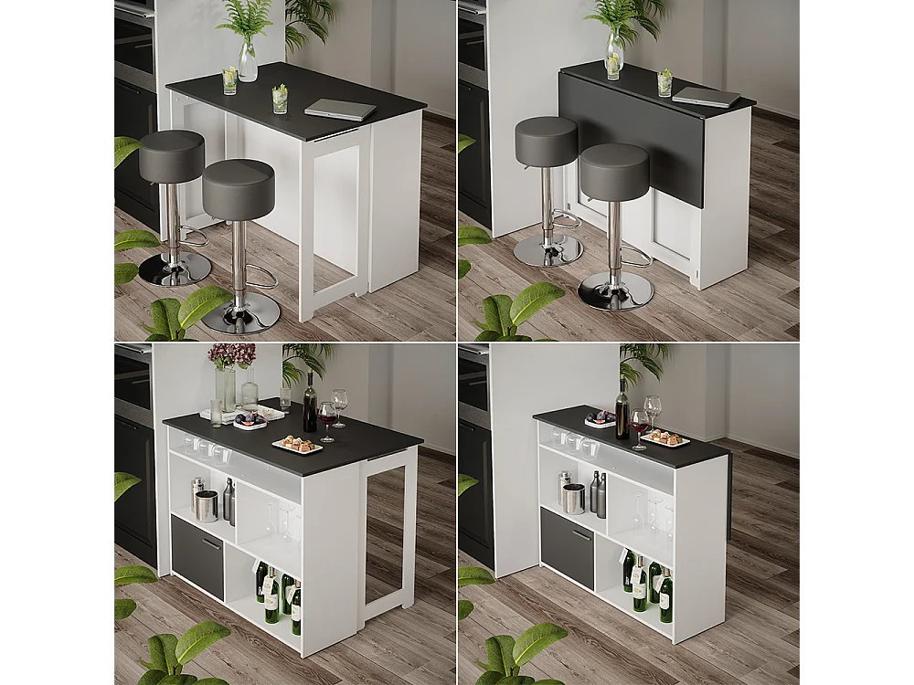 Tavolo bar con sgabelli antracite/bianco 116x37x90.5 dominic