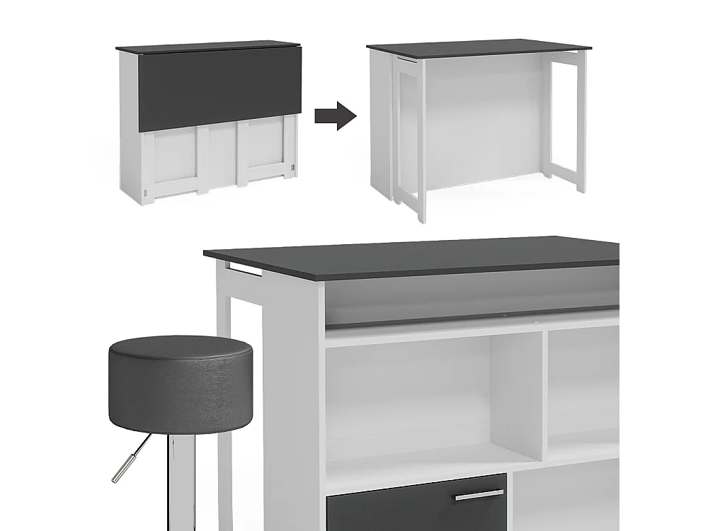 Set de table de bar anthracite/blanc 116x37x90.5 dominic