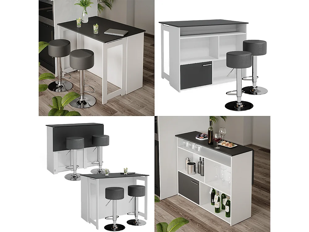 Set de table de bar anthracite/blanc 116x37x90.5 dominic