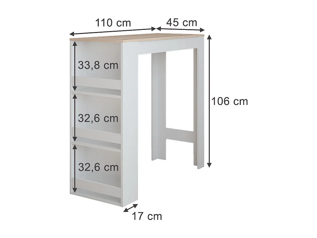 Bar table white/sonoma 45x110x106 repose