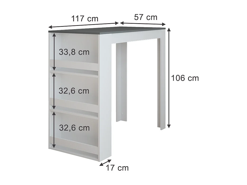 Table de bar blanc/anthracite 57x117x106 repose