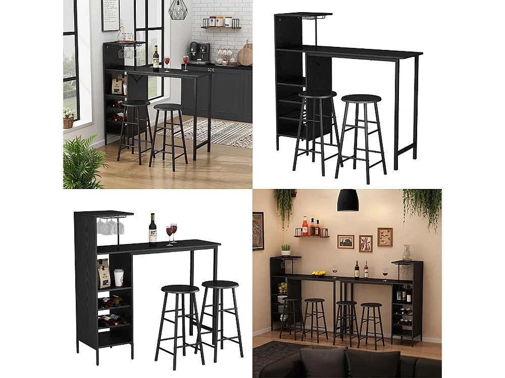 Bartisch-Set schwarz 121.5x40x120 naila