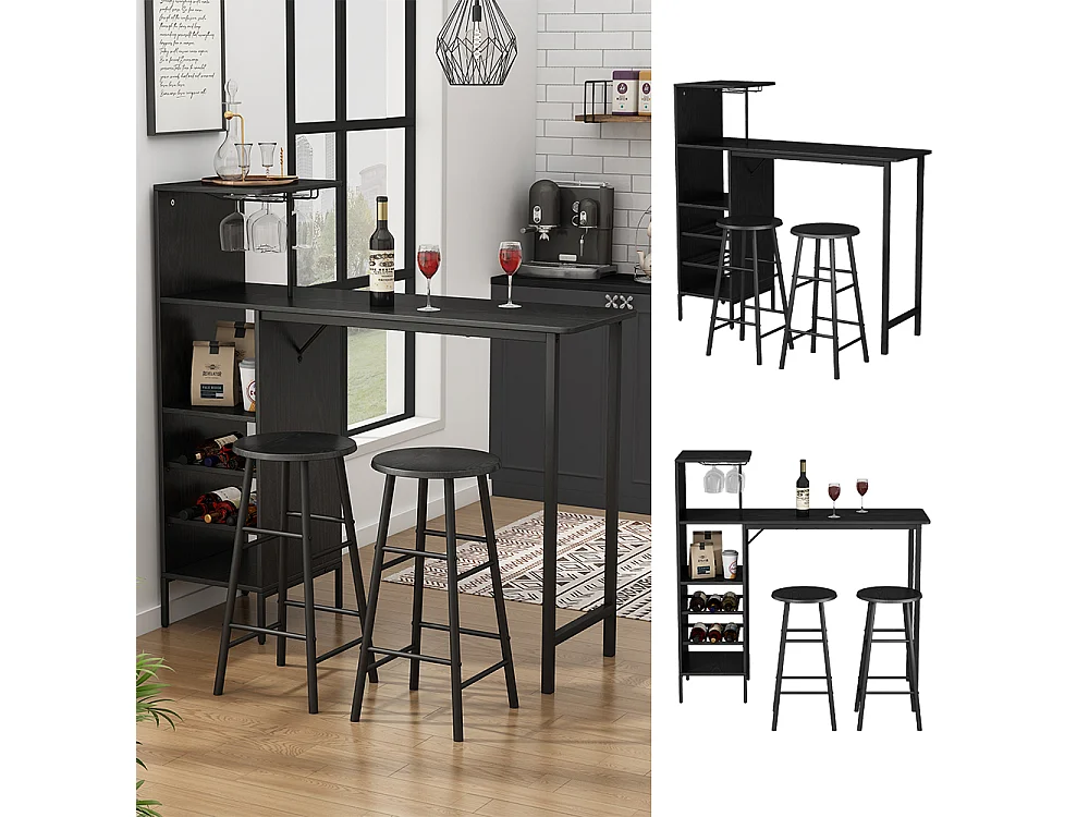 Ensemble table de bar noir 121.5x40x120 naila