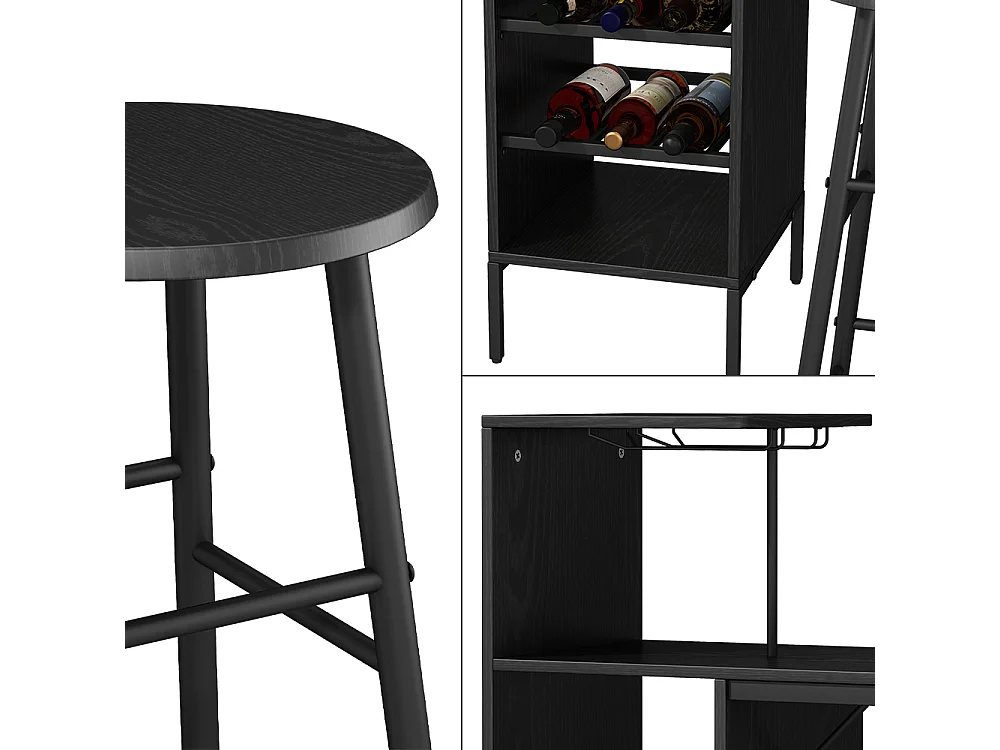 Ensemble table de bar noir 121.5x40x120 naila