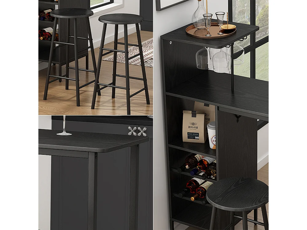 Bar table set black 121.5x40x120 naila