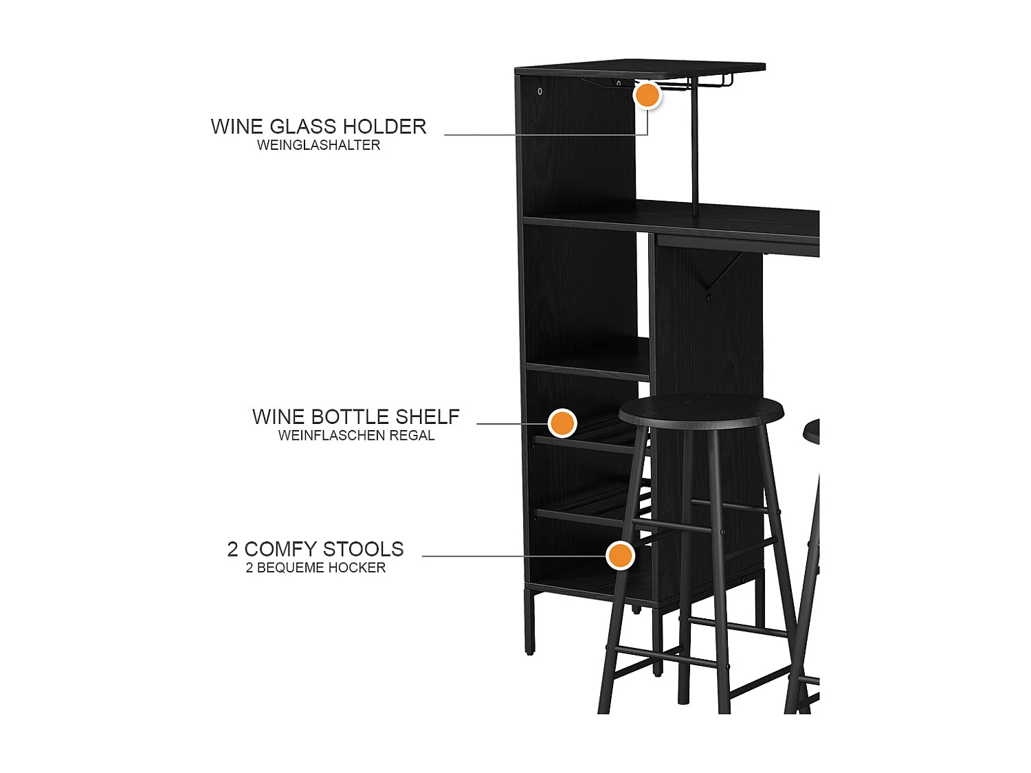 Bar table set black 121.5x40x120 naila