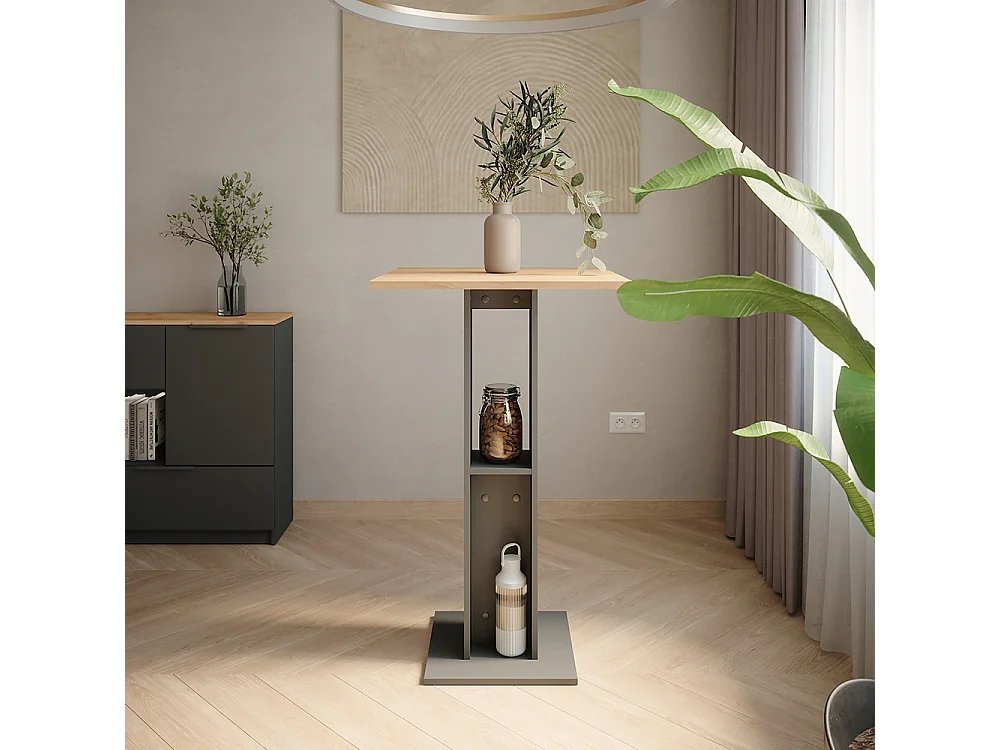 Table de bar chêne doré/anthracite 65x65x106 repose