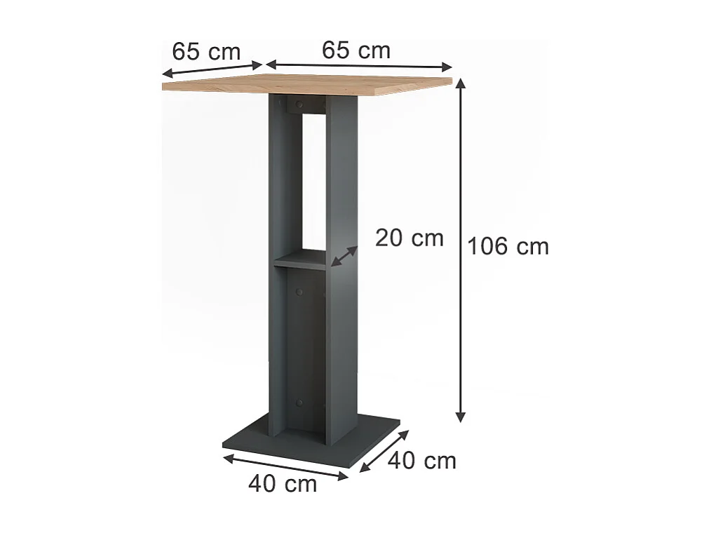 Table de bar chêne doré/anthracite 65x65x106 repose