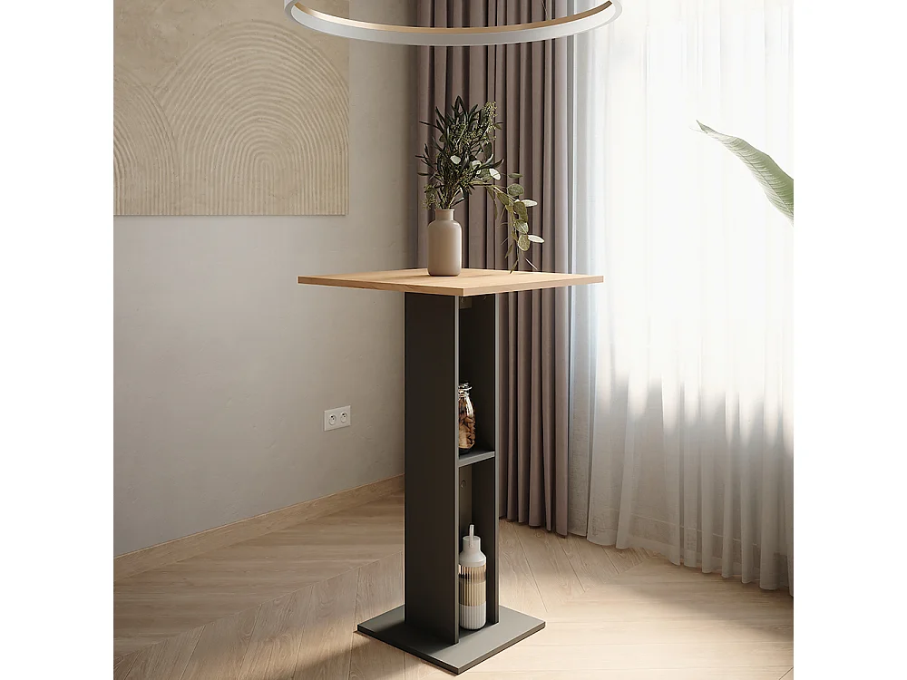 Table de bar chêne doré/anthracite 65x65x106 repose