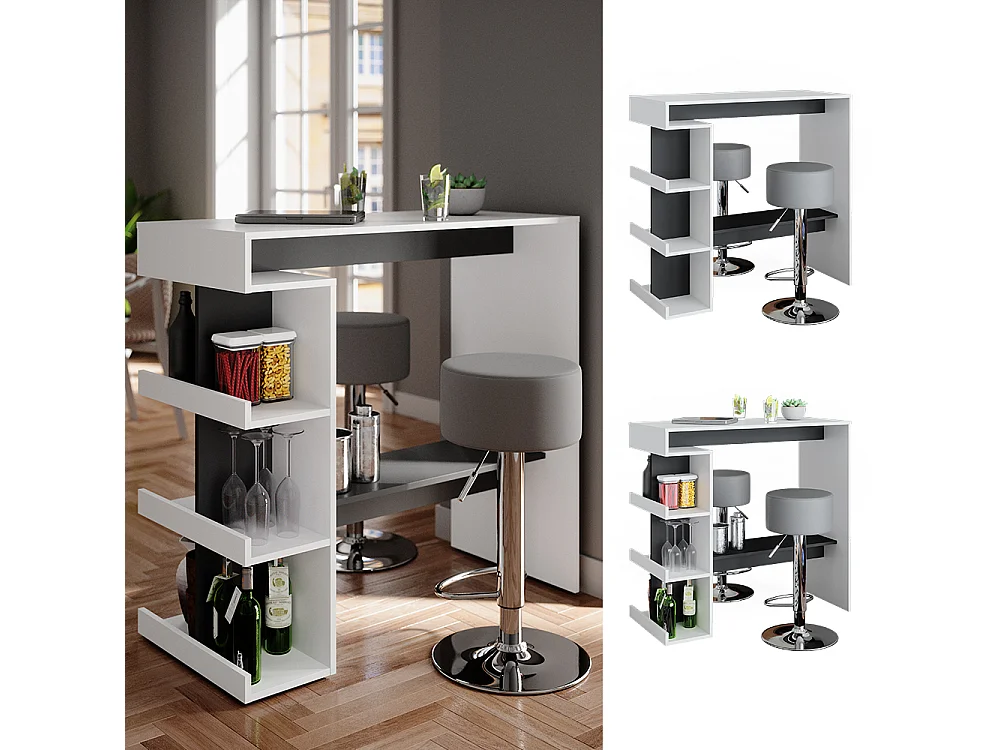 Tavolo bar con sgabelli bianco 108x50x103 dana