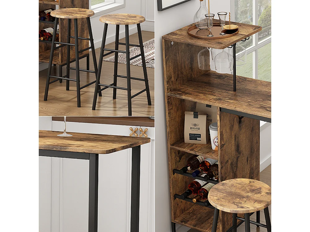 Set di tavoli da bar nero/quercia rustico 121.5x40x120 fyrk