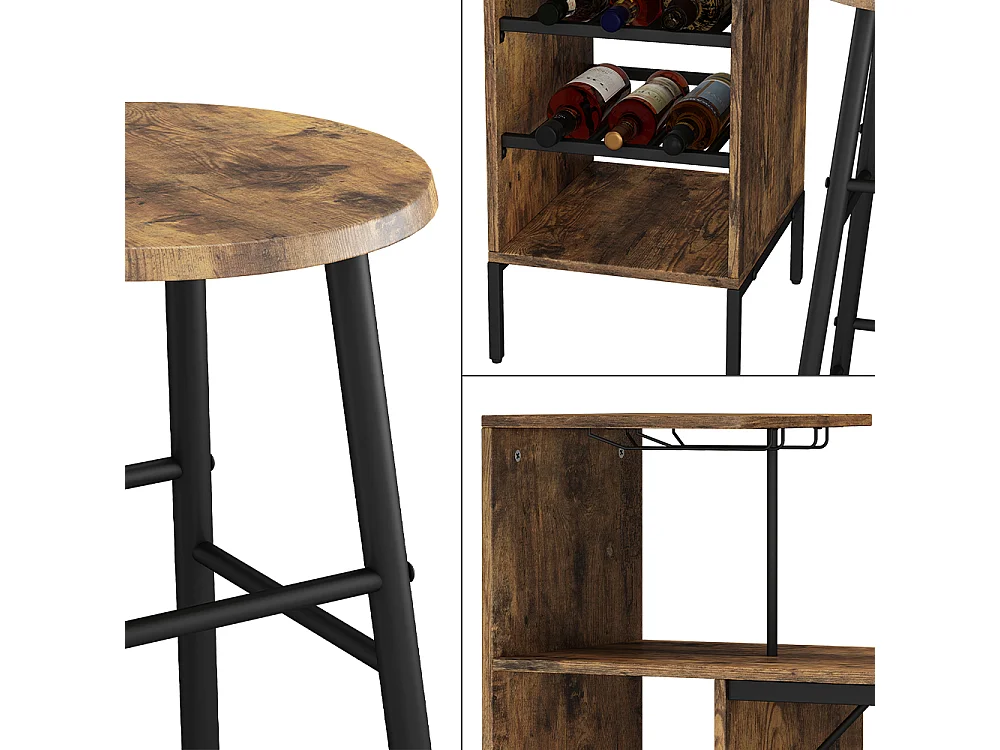 Set di tavoli da bar nero/quercia rustico 121.5x40x120 fyrk