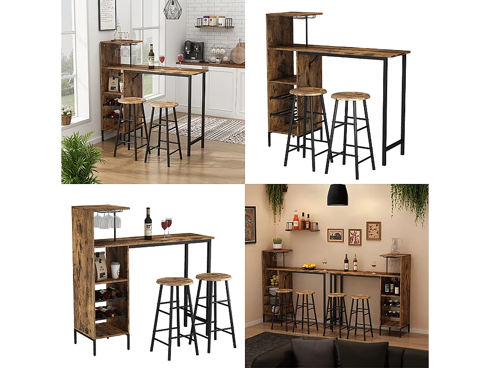 Set di tavoli da bar nero/quercia rustico 121.5x40x120 fyrk