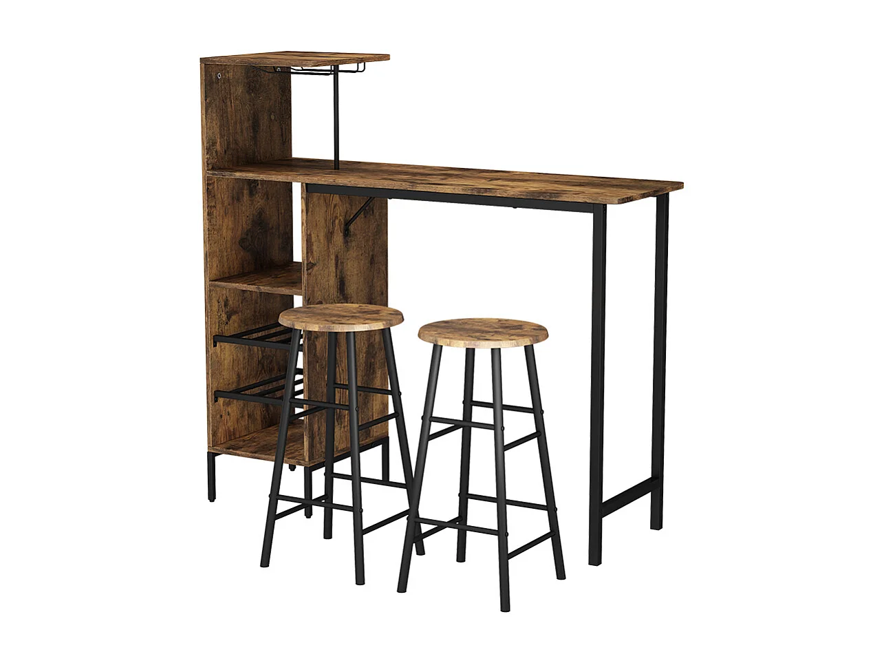 Bar table set black/oak rustic 121.5x40x120 fyrk