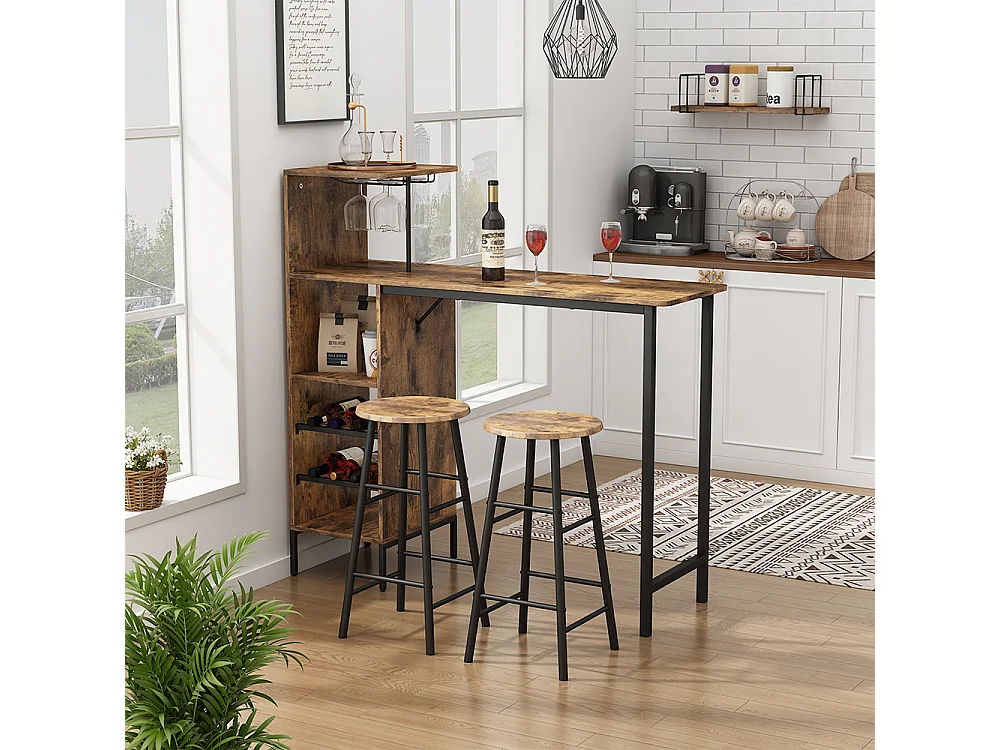 Bar table set black/oak rustic 121.5x40x120 fyrk