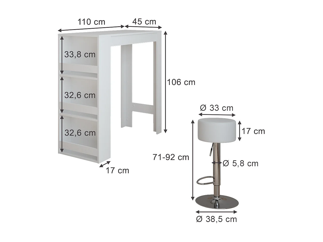 Set de table de bar blanc 45x110x106 repose