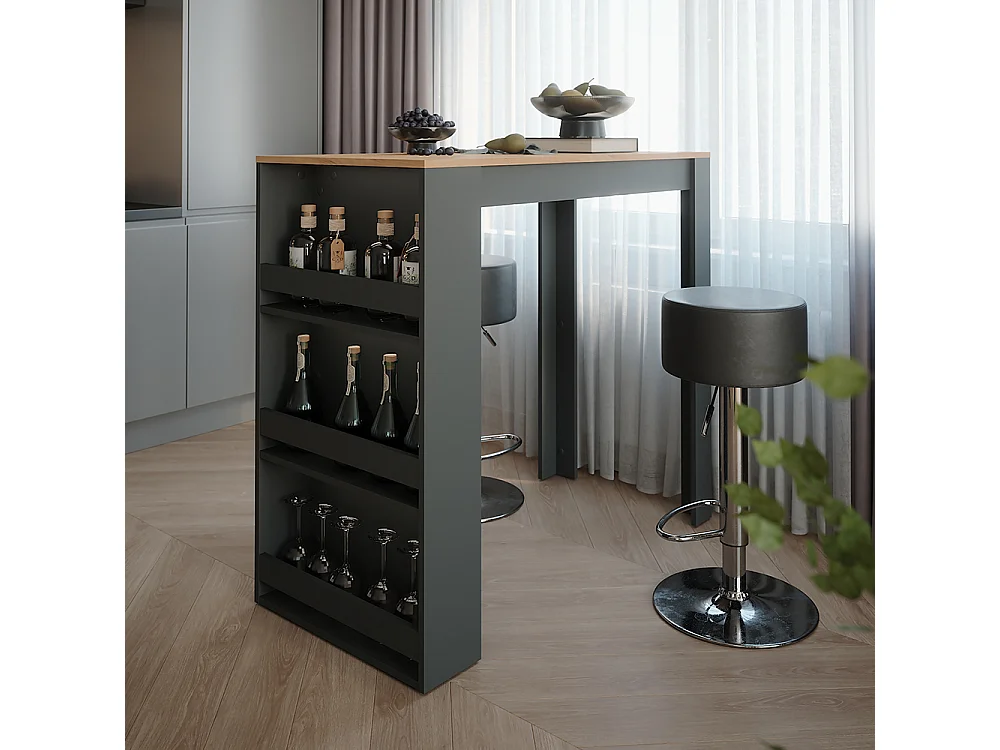 tavolo bar con sgabelli quercia dorata/antracite 57x117x106 repose