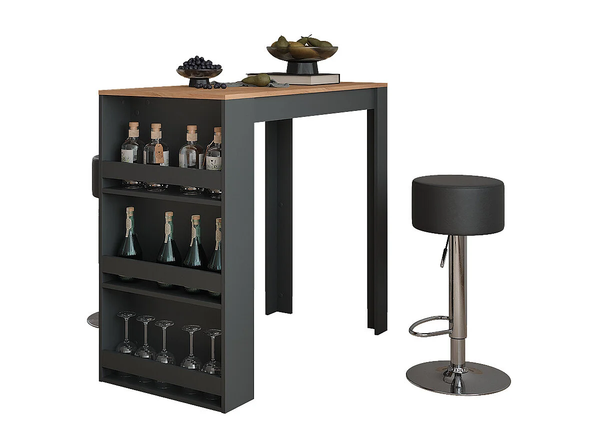 tavolo bar con sgabelli quercia dorata/antracite 57x117x106 repose