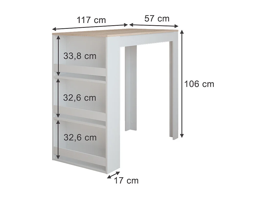Bartafel wit/sonoma 57x117x106 repose