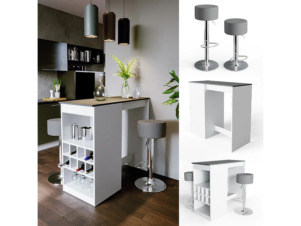 Set de table de bar blanc/anthracite 115x50x104.6 ross