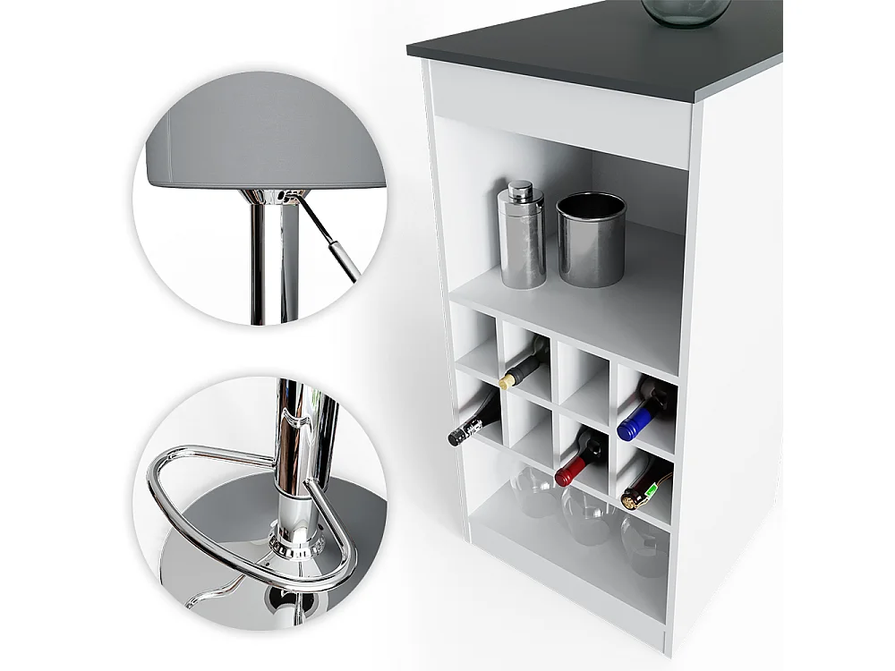 Set de table de bar blanc/anthracite 115x50x104.6 ross