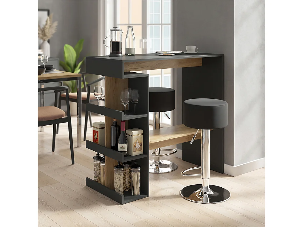 tavolo bar con sgabelli antracite/quercia dorata 108x50x103 dana