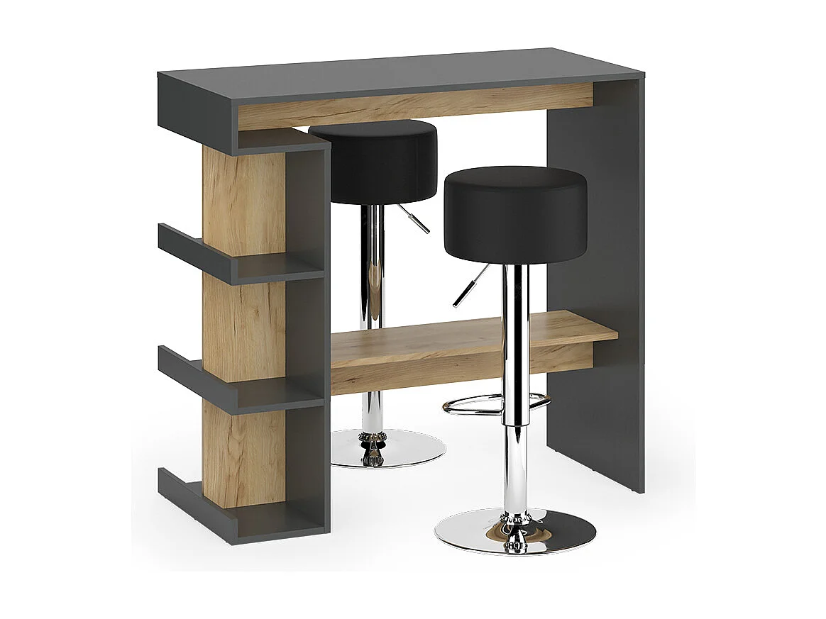 tavolo bar con sgabelli antracite/quercia dorata 108x50x103 dana