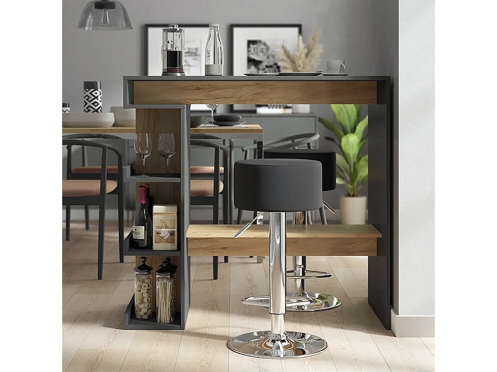 tavolo bar con sgabelli antracite/quercia dorata 108x50x103 dana