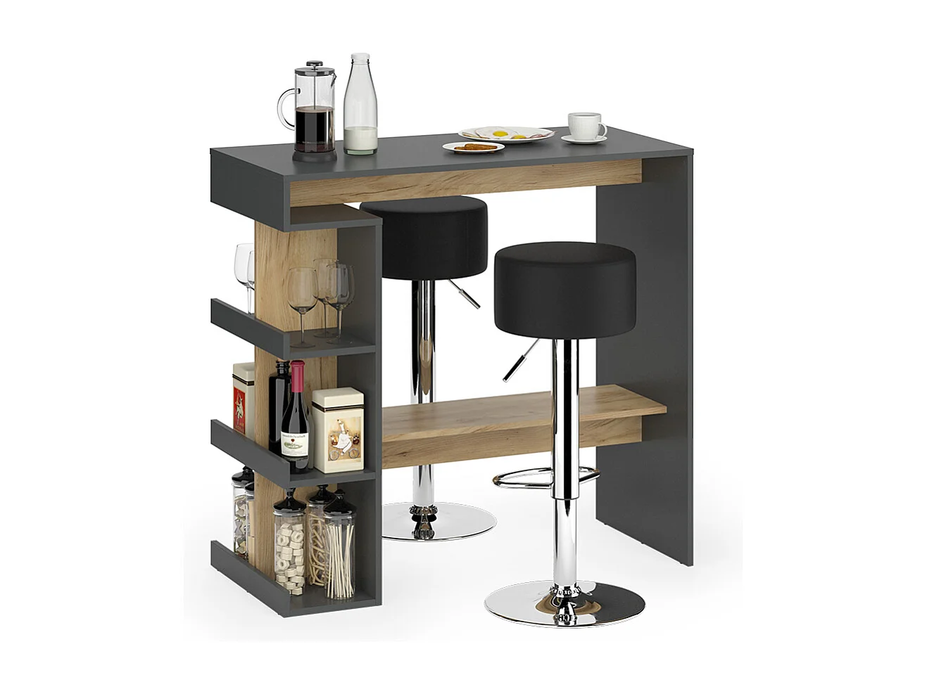 Set de table de bar anthracite/chêne doré 108x50x103 dana