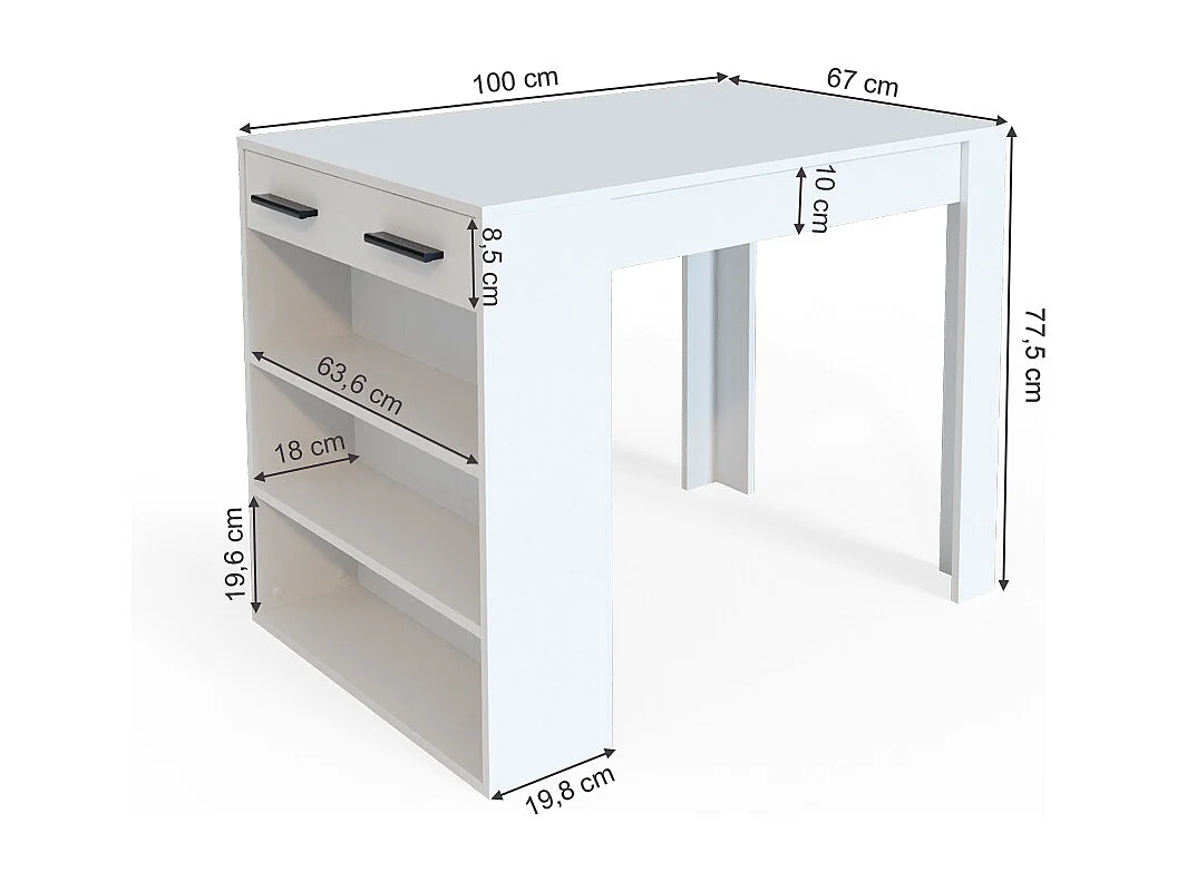 Tavolo da pranzo bianco 67x100x77.5 repose