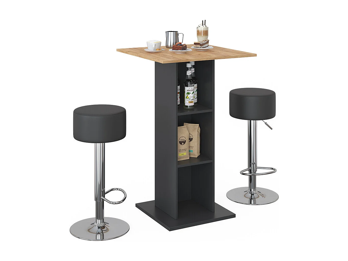 Set de table de bar anthracite 70x70x109 rodeo
