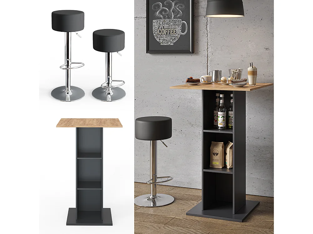 Set de table de bar anthracite 70x70x109 rodeo