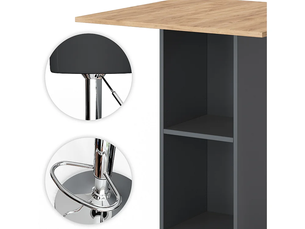 Set de table de bar anthracite 70x70x109 rodeo