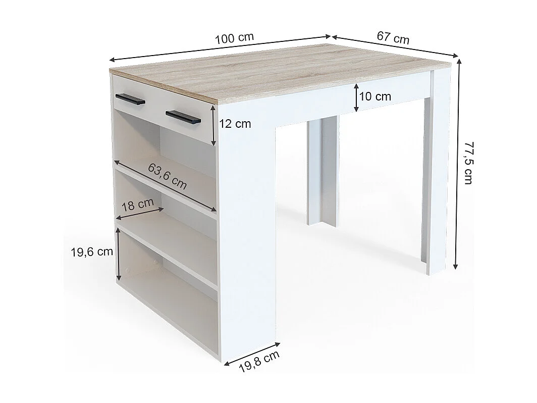 table de salle à manger sonoma/blanc 67x100x77.5 repose