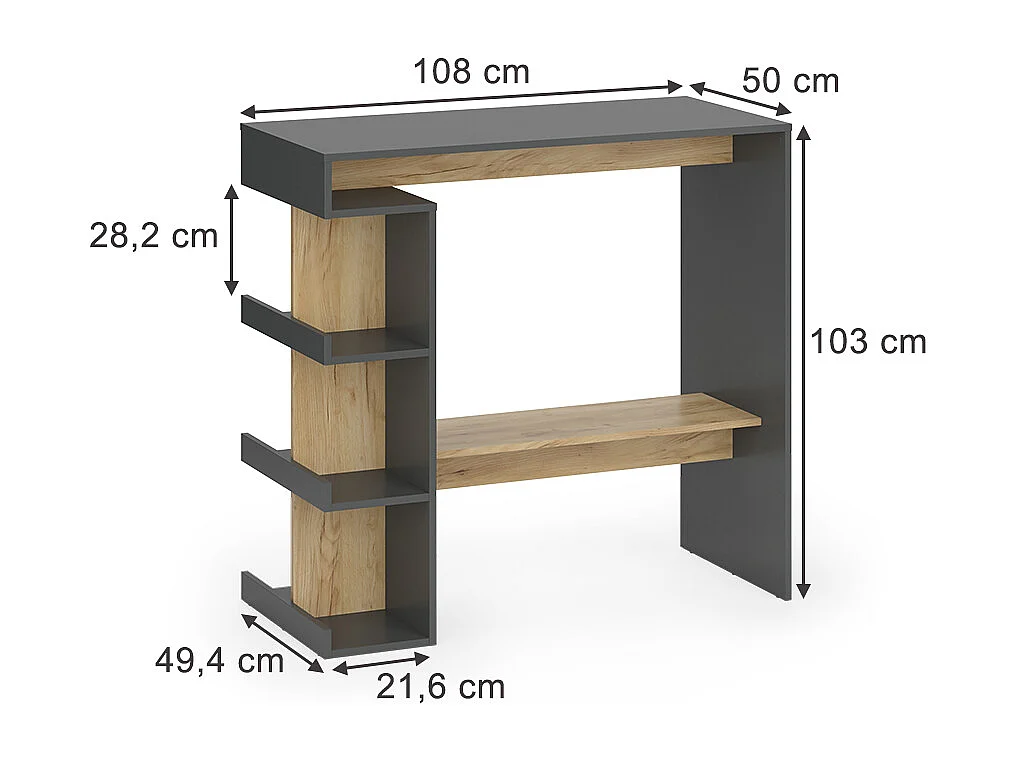 Table de bar anthracite/chêne doré 108x50x103 dana