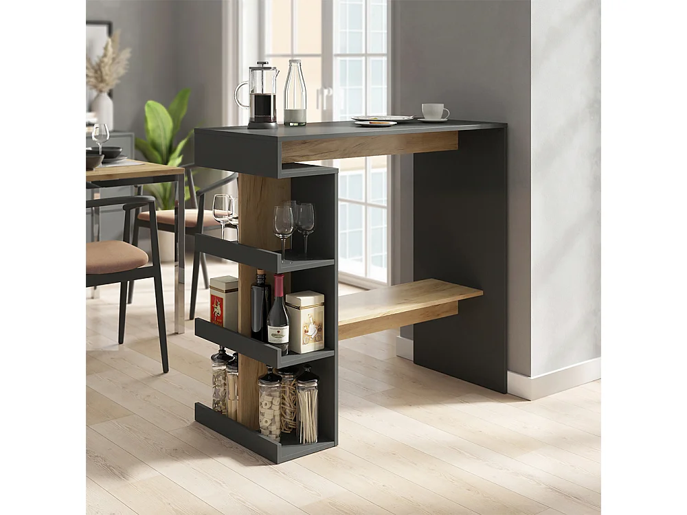 Table de bar anthracite/chêne doré 108x50x103 dana